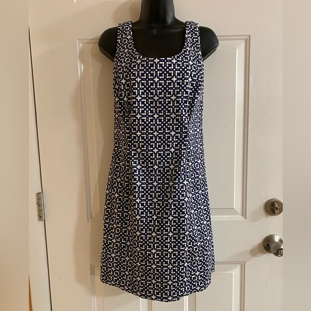 Laundry By Design Blue&White Patterned Sleeveless Dress